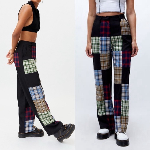 The Ragged Priest X Free People Error Plaid Patchwork Straight Leg Pants Trouser - Picture 3 of 16